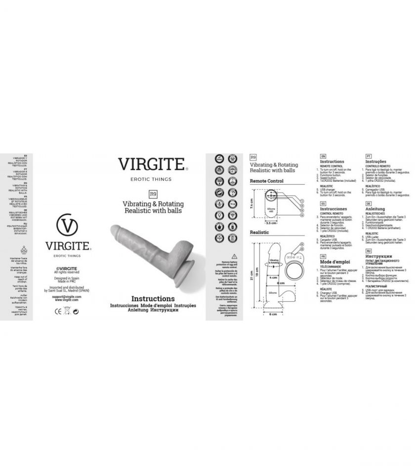 Vibrador realista ROTACIÓN 360 control remoto 19 cm VIRGITE R9