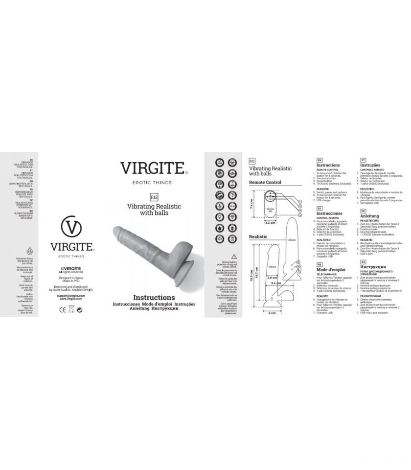 Vibrador realista con testículos control remoto 14,4 cm VIRGITE R12