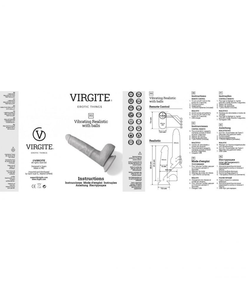 Vibrador realista con testículos control remoto 21 cm VIRGITE R5