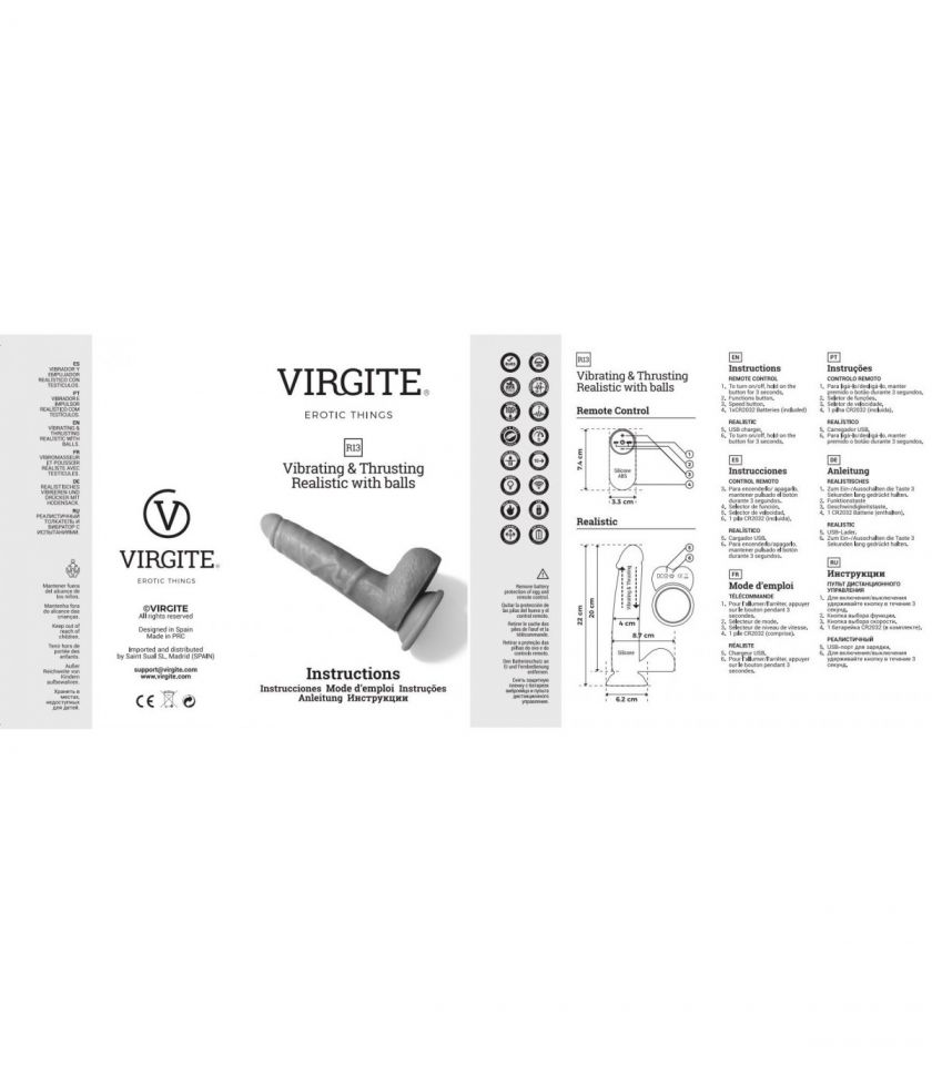 Vibrador realista SUBE Y BAJA control remoto 20 cm VIRGITE R13