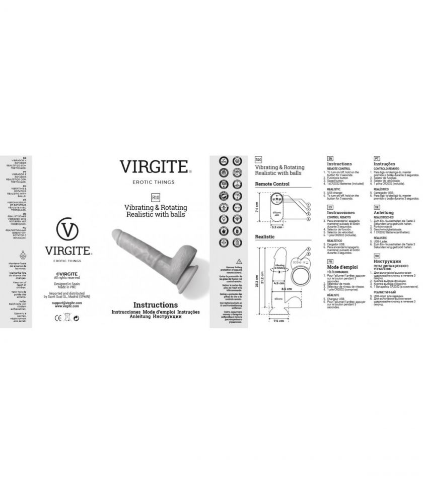 Vibrador realista ROTACIÓN 360 control remoto 21 cm VIRGITE R10