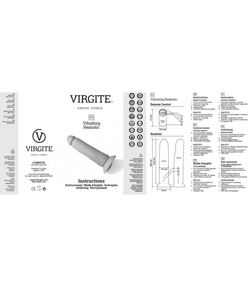 Vibrador realista control remoto 24,5 cm VIRGITE R3