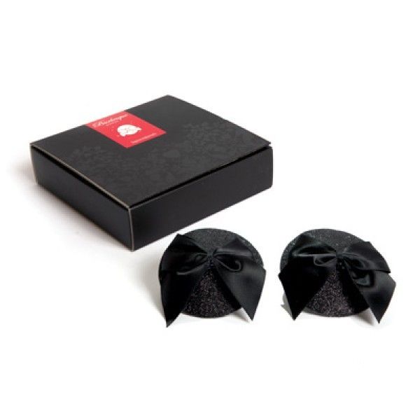 Pezoneras purpurina negra con lazo Burlesque Pasties Bow