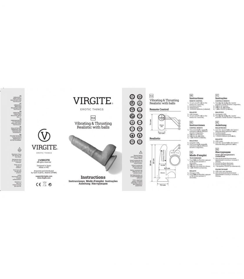 Vibrador realista SUBE Y BAJA control remoto 23cm VIRGITE R14