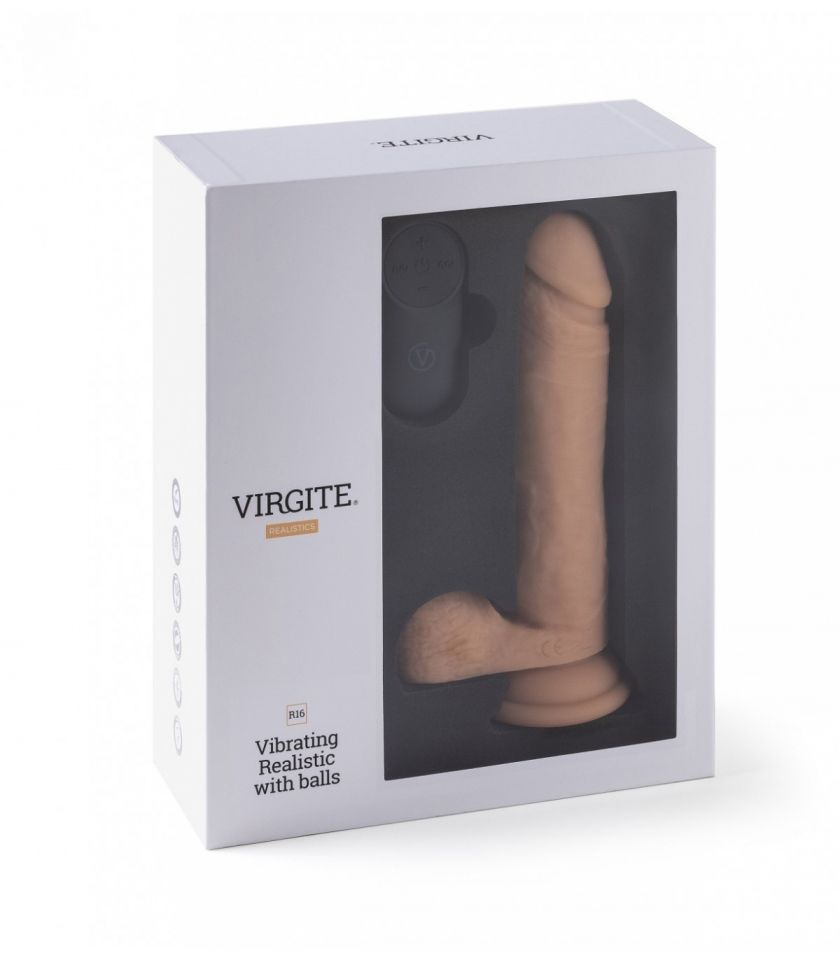 Vibrador realista con testículos control remoto 16,5 cm VIRGITE R16