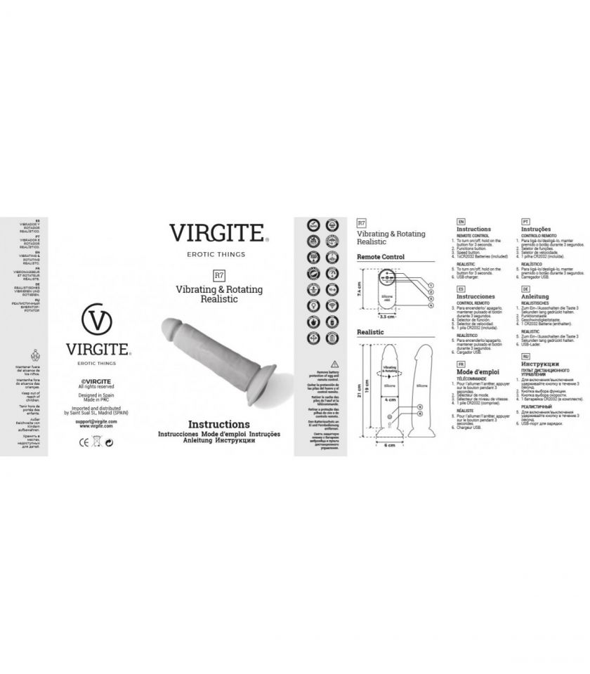 Vibrador realista ROTACIÓN 360 control remoto 19 cm VIRGITE R7